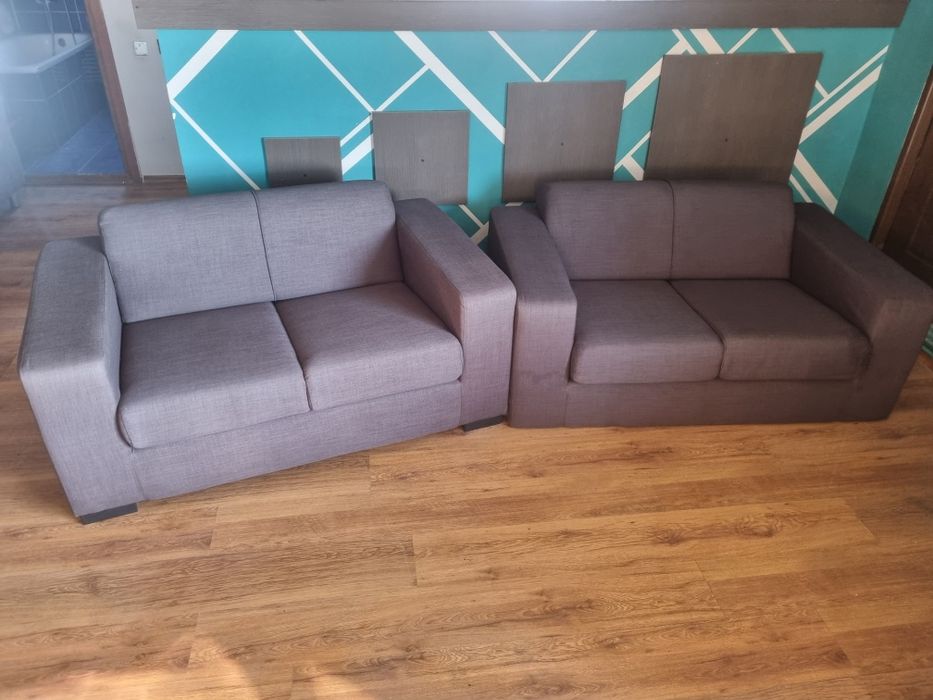 Set 2 Canapele Fixe 2 Locuri – Gri, Material Textil (nefolosite)