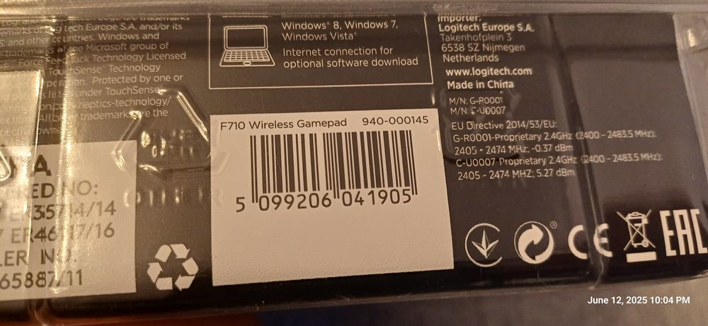 Gamepad wireless Logitech F710, pentru PC, Argintiu