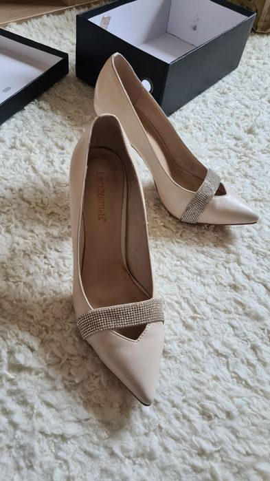 Pantofi bej din piele 37 Lanzony & b ivory strasuri cristale