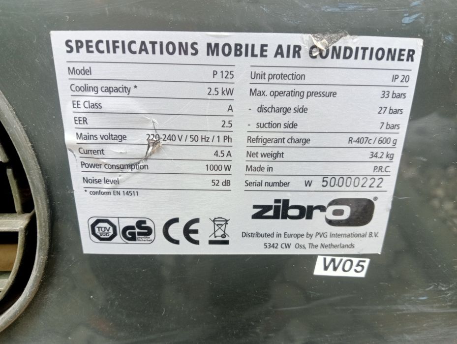 Sistem Aer mobil Conditionat clasa AAA 2.5 KW Putere.Model Zibro P125