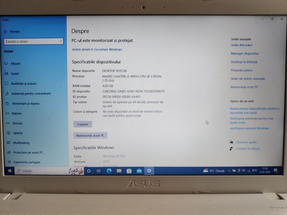 Laptop ASUS X540L i3 Windows 10 pro instalat si activat