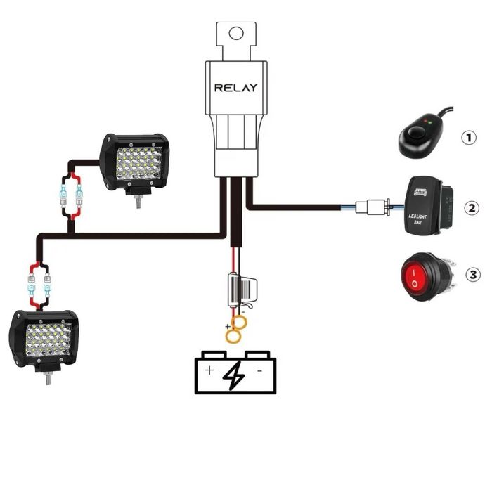 72W LED Фарове с Окабеляване Реле и Бутон Диодни Фарове с Кабели
