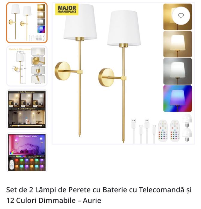 Vand 2 lampi de perete cu baterie