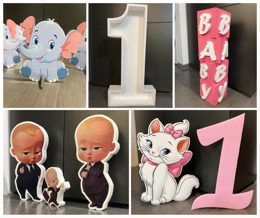 Decor botez, nunta, aniversare, litere, cifre, figurine