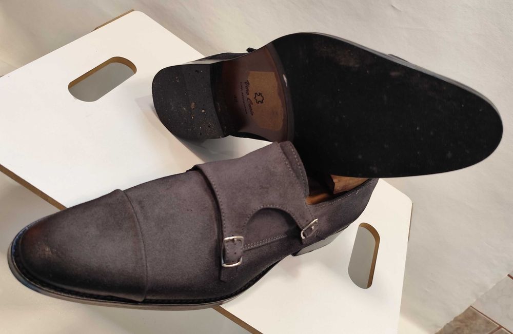 Pantofi double monk 42 42.5 de lux Lavoratione Artigianale NOI piele naturala suede gri