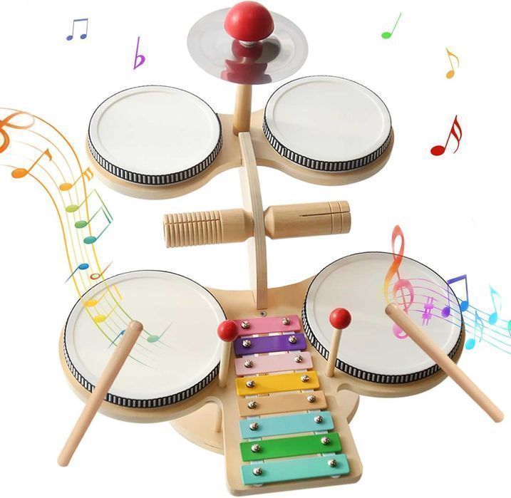 Set Muzical Montessori cu Tobe și Xilofon, Joynix, Lemn