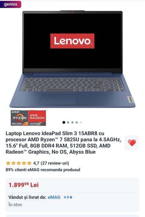 Vand laptop lenovo Ideapad slim 3 abyss blue