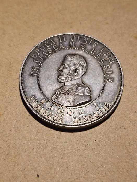 Regele Carol I 1898 Medalie argint Foarte Rara