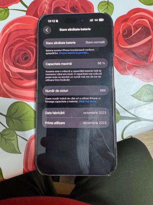 iPhone 15 pro  256 Gb Natural Titanium.Capacitate Baterie 86%