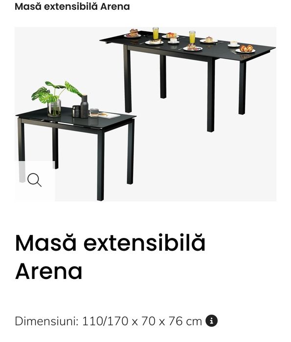 Masa extensibila arena sticla 110x170x70x76