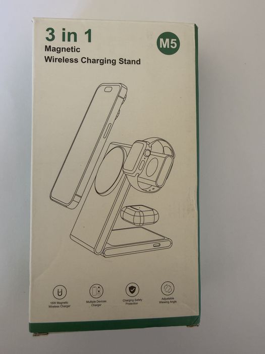 3 в 1 Магнитна безжична станция за зареждане 20 W за iPhone 15/14/13/12, Apple Watch, AirPods-цвят черен
