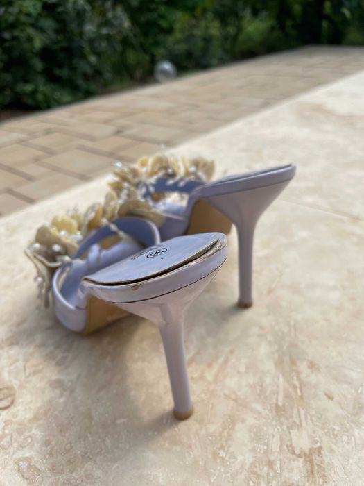 papuci eleganti cu bijuterii, mov lila, toc inalt, 36, petrecere