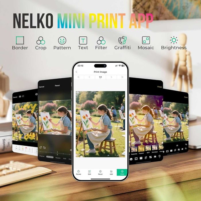 Преносим фотопринтер Nelko PP01 със 100 листа хартия и касета, розов