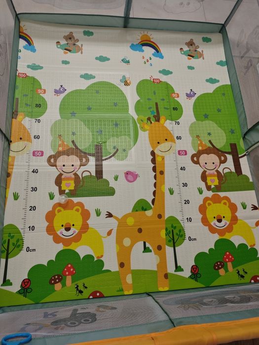 Детска кошара за игра Sonne, с вендузи и килимче, 150 x 180 x 65 см