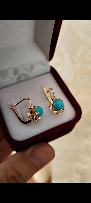 Советские серьги с бирюзой 585 пробы