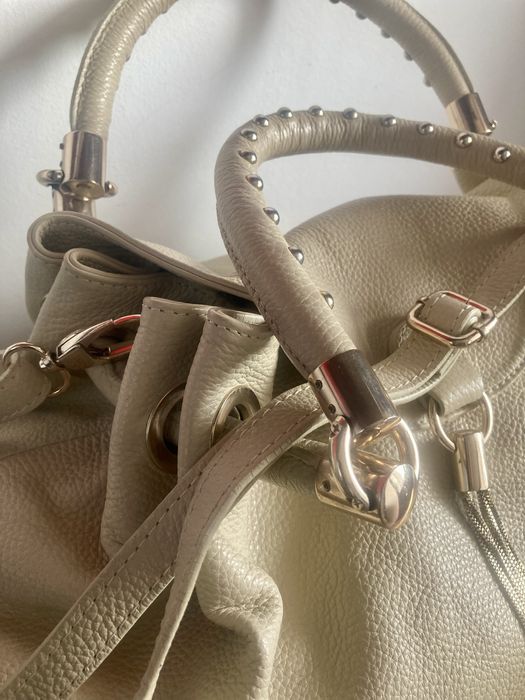 Geanta din piele, model tip buchet, cu detalii aurii/ Made in Italy