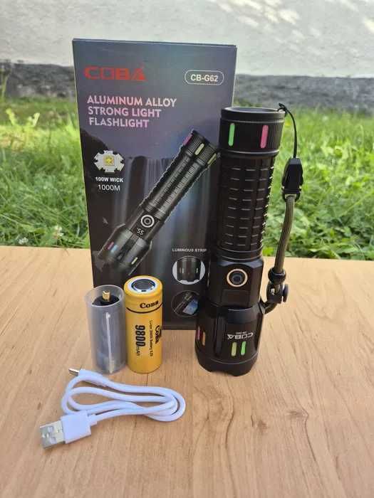Мощен Алуминиев LED Фенер COBRA CB-G62 100W 1000m Осветяване, 9800mAh