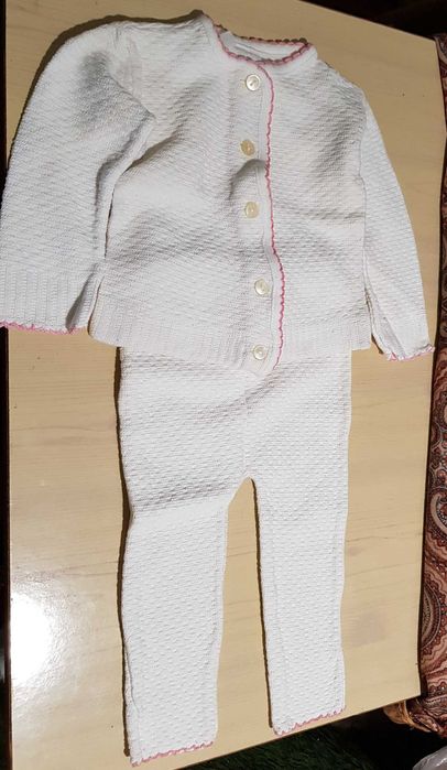 Бял комплект фанела и панталон плетени 1 - 2 год