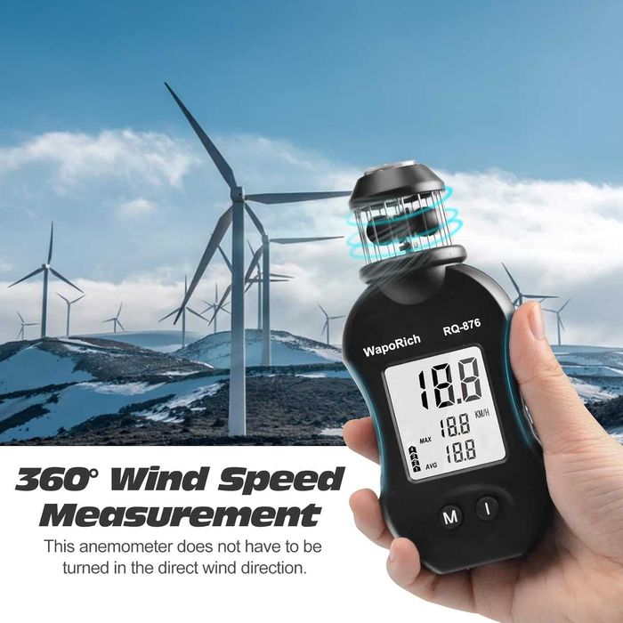 Ръчен анемометър за измерване на скоростта на вятъра с 360°