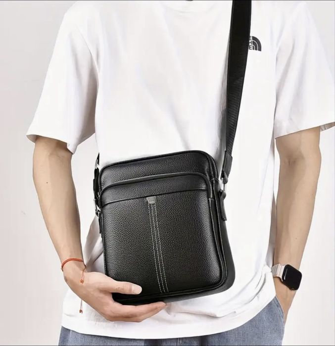 Италианска мъжка кожена чанта с две модерни визий /Черна естест. кожа!