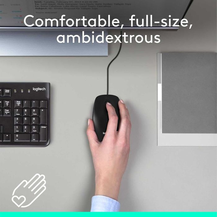 Мишка Logitech M100 с кабел, USB, 3 бутона, 1000 DPI, черна