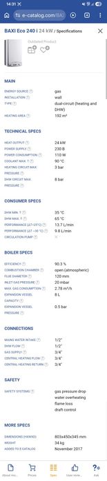 Centrală termică pe gaz BAXI Eco 240 Fi Fi – 24 kW
