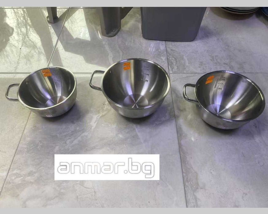 Купи стомана, басан с дръжка, антислип дъно различни размери