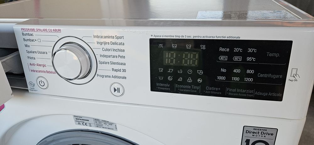Mașină de spălat LG Slim 7kg – Steam, Direct Drive, 1200 rpm, programe copii/Rapid