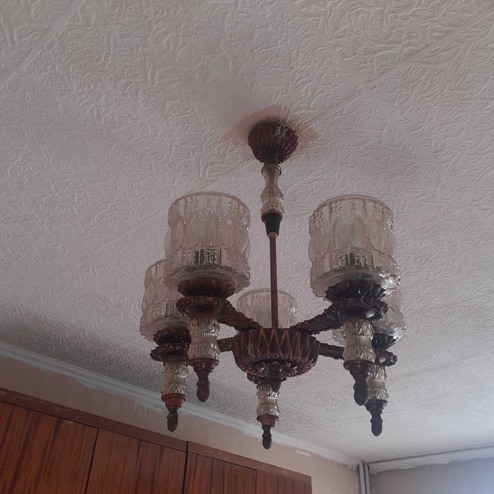 Красив Масивен меден  кристален полилей със  5 кристални чаши