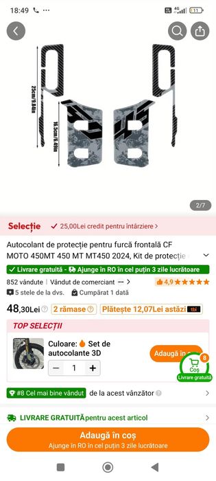 Vând autocolante protecție CF Moto MT 450