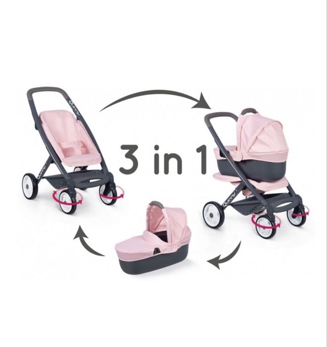 Количка за кукли 3 в 1 Smoby - Maxi Cosi Quinny, светлорозова