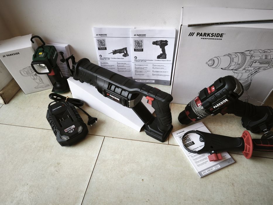 Ударерен винтоверт,саблен трион,прожектор и зарядно 20V 4,5A Парксайд