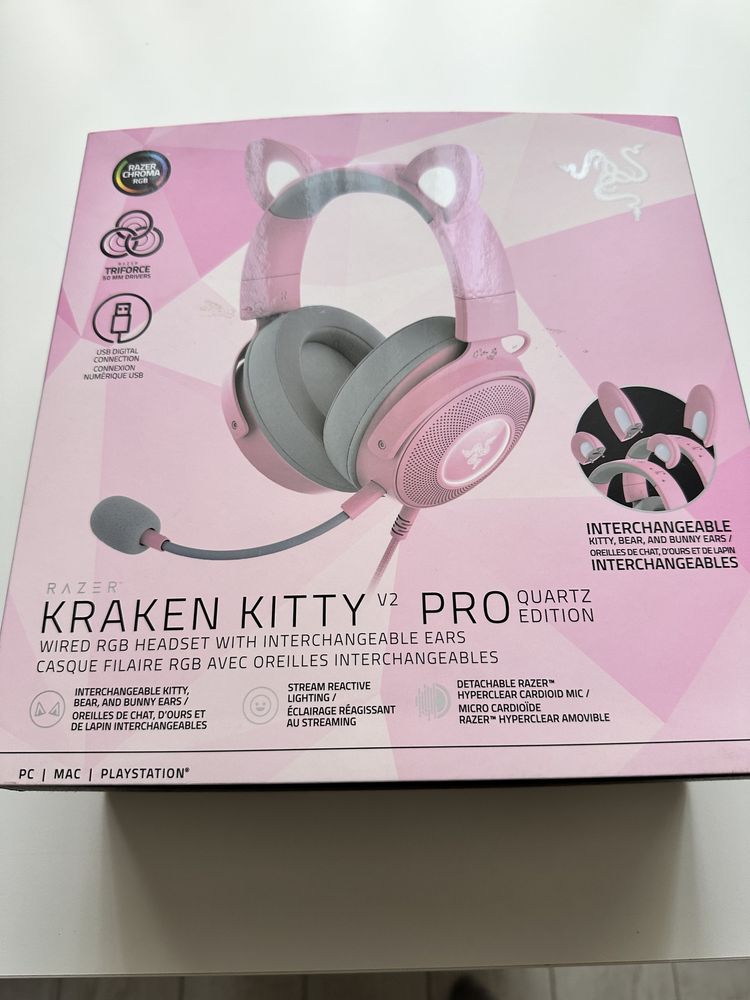 Razer Kraken Kitty Edition V2 Pro - Casque Gaming Filaire RGB avec Oreilles  Interchangeables (Oreilles interchangeables, Eclairage Réactif au