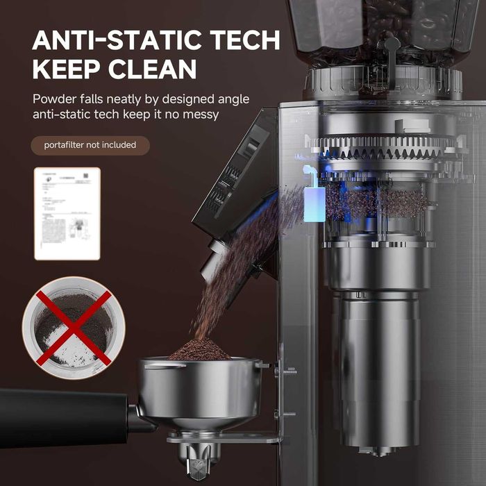 Râșniță Cafea AMZCHEF Inox, 45 Trepte Măcinare, Ecran LED Touch