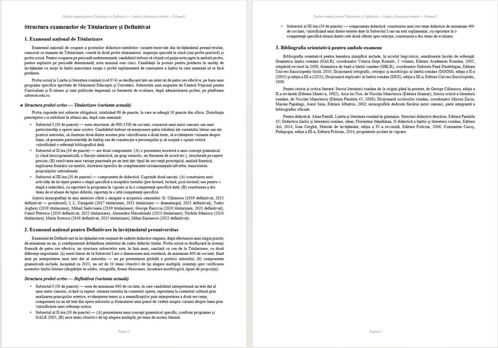 Pregatire Titularizare si Definitivat Limba si Literatura Romana – Sinteze + Subiecte rezolvate (2017–2026), 2 volume, ghid complet pentru profesori