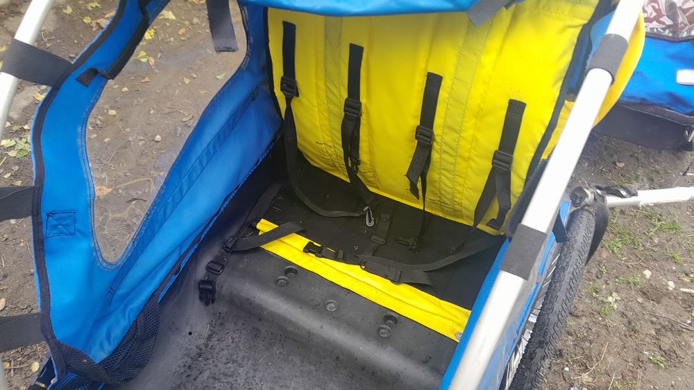 Set remorca/cărucior bicicleta, 2 copii, roti 20 inchi, pliabil,90 kg