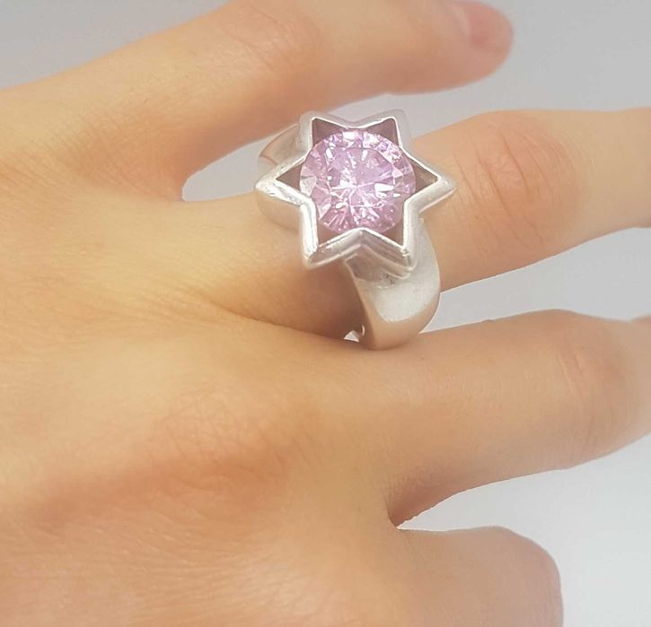 Superb inel vintage din argint si cristal roz