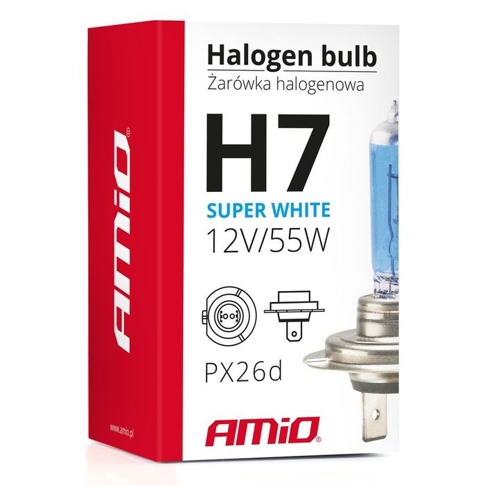 халогенна крушка h7 amio 12v 55w uv филтър (e4) super white 1брой ...