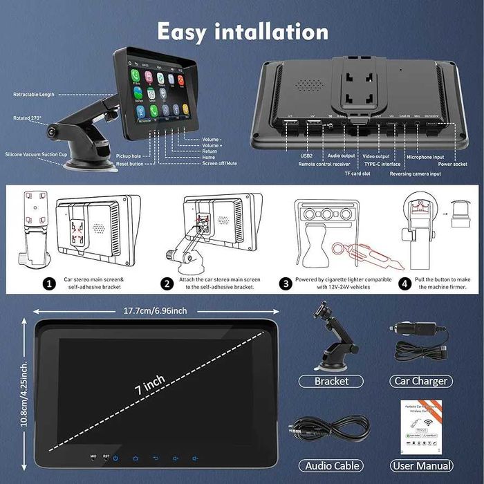 Navigatie 7" touchscreen Android auto carplay camera spate bluetooth
