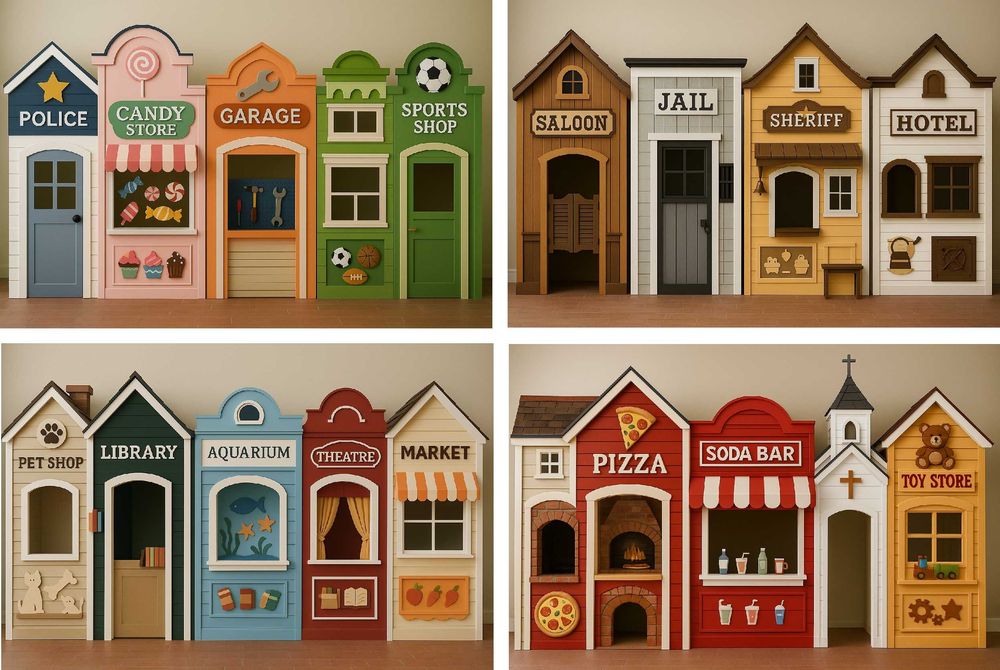 Fațade /casuțe tematice MDF / lemn pentru copii | Wall Art LED | Backdrops evenimente | Candy Bar