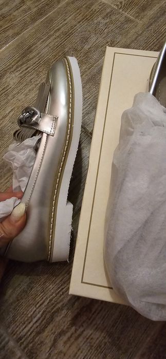 Pantofi dama casual argintii, interior piele, noi