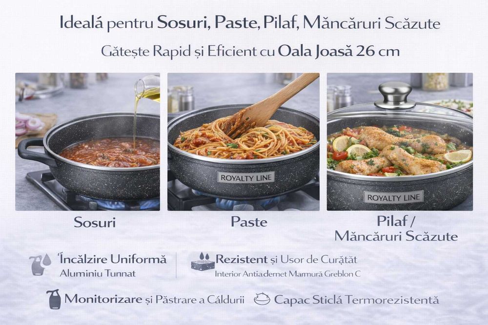 Oala joasa din aluminiu turnat cu capac 26 cm Royalty Line