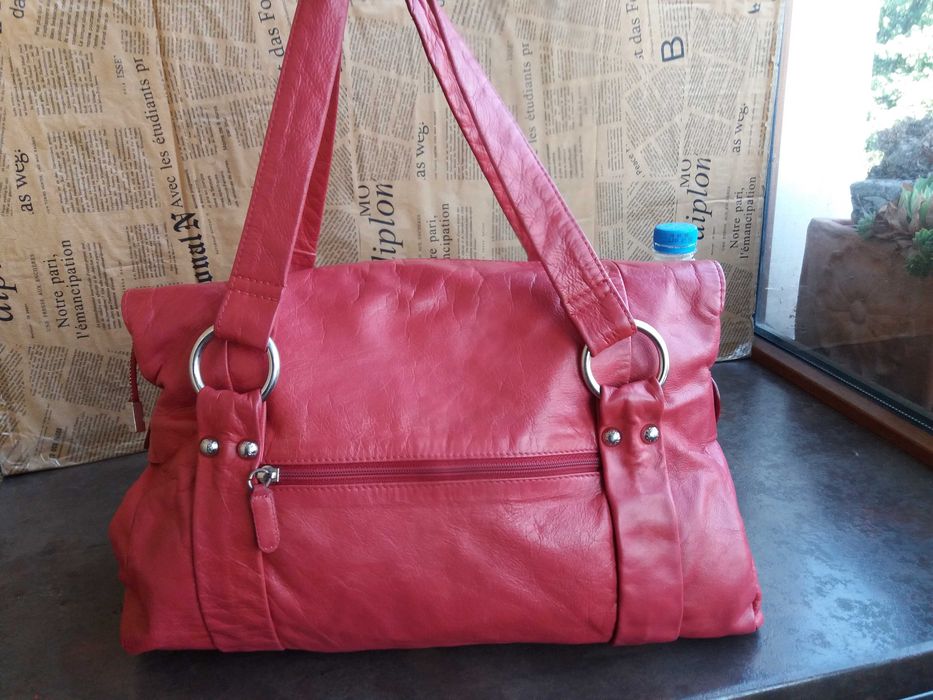 дамска червена чанта PICARD,кожена- естествена кожа