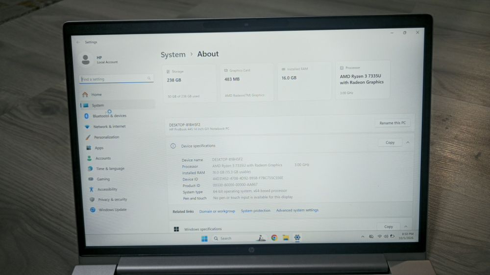 Laptop HpProbook 445G11, Ryzen3, WUXGA, 16Gb ddr5, 256Gb ssd
