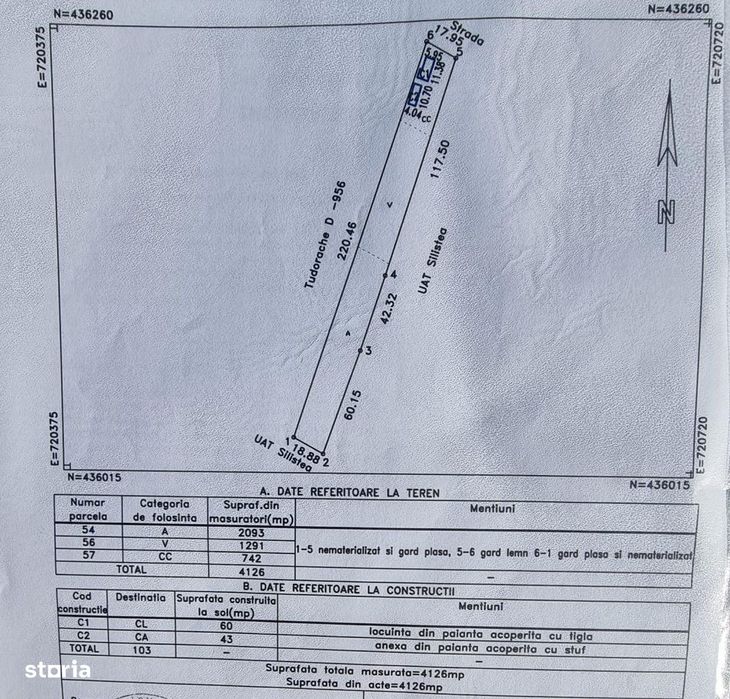 De vânzare teren Sat Cotu Lung 4126 mp