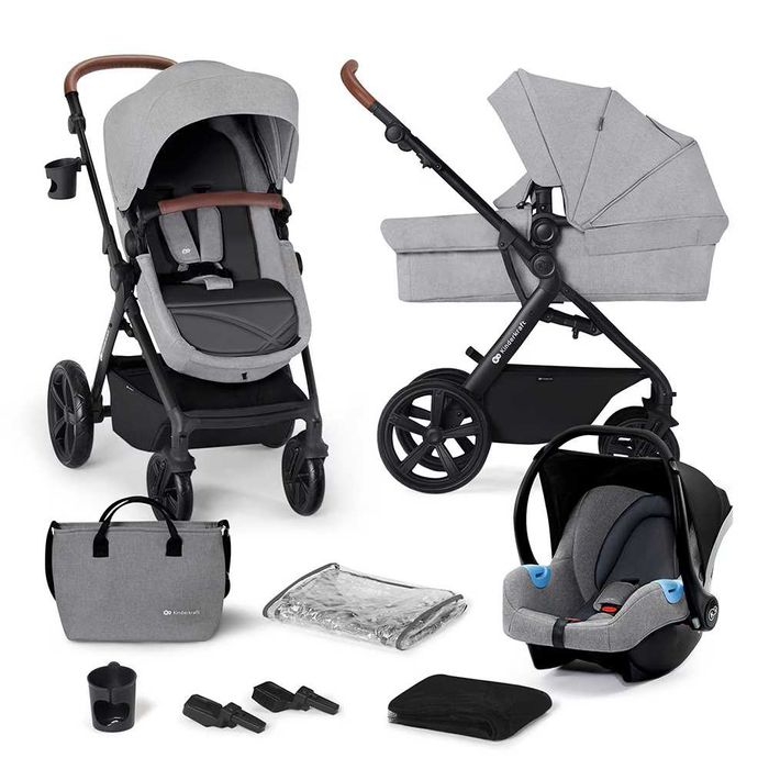 Carucior 3in1 KINDERKRAFT A-Tour KSATOU00LGR3, 5 puncte, 0 luni+, gri-negru