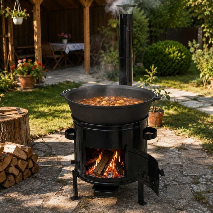 Ceaun Fonta 30L cu Focar 45 cm si Horn pentru Gatit Traditional