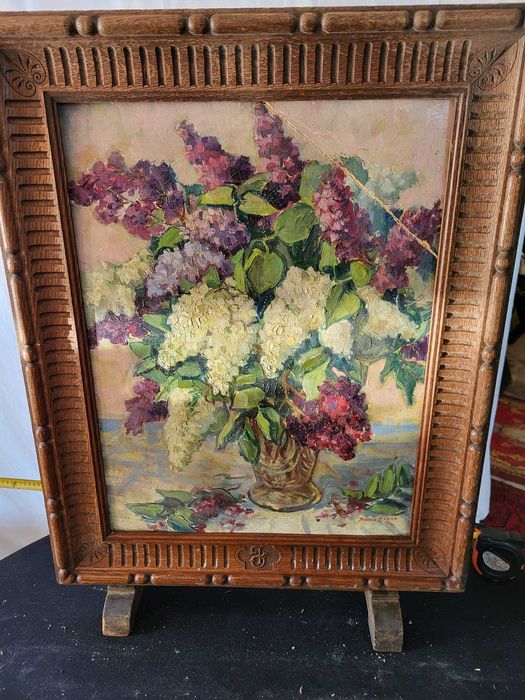 Pictură ulei pe carton, semnată de Bódiss E., an 1959