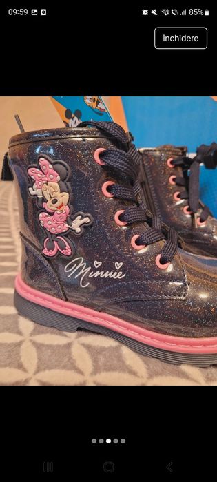 Bocanci Noi Fete Minnie Mouse cu Șireturi și Fermoar. Marimea 28 CCC