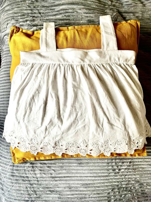 Top Crop Bretele H&M Alb Dantela Brodata XS 100% Bumbac